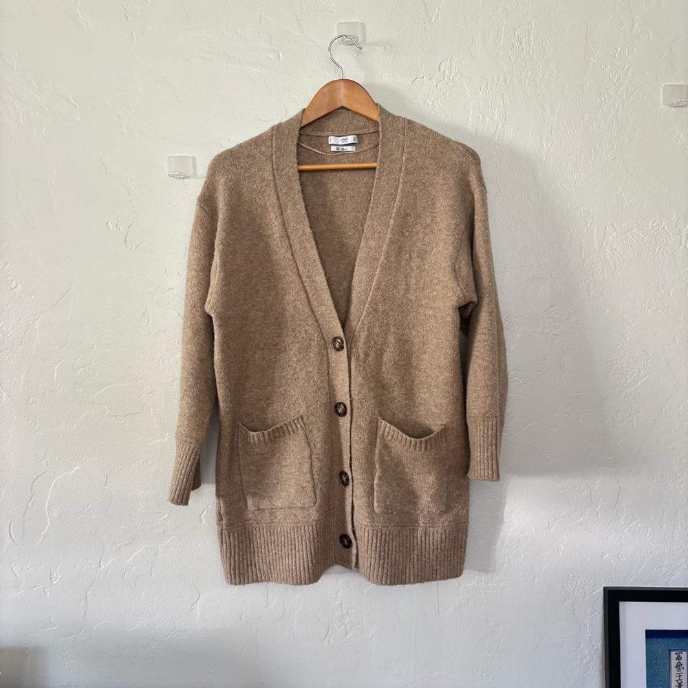 Mango – Wool Blend Knit Cardigan (Tan/Beige, XS, Like New)